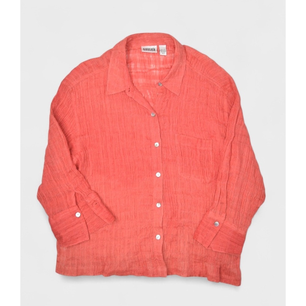 Chicos Top Womens 2 Linen Blouse Oversized Button Up Shirt Lightweight Sheer